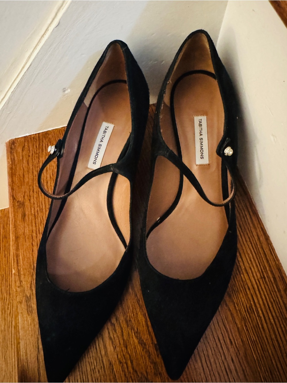 Tabitha Simmons Black Suede Mary Jane Kitten Heels